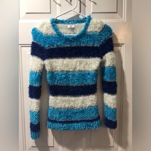 20. Justice Blue and White Striped eyelash Sweater sz 12